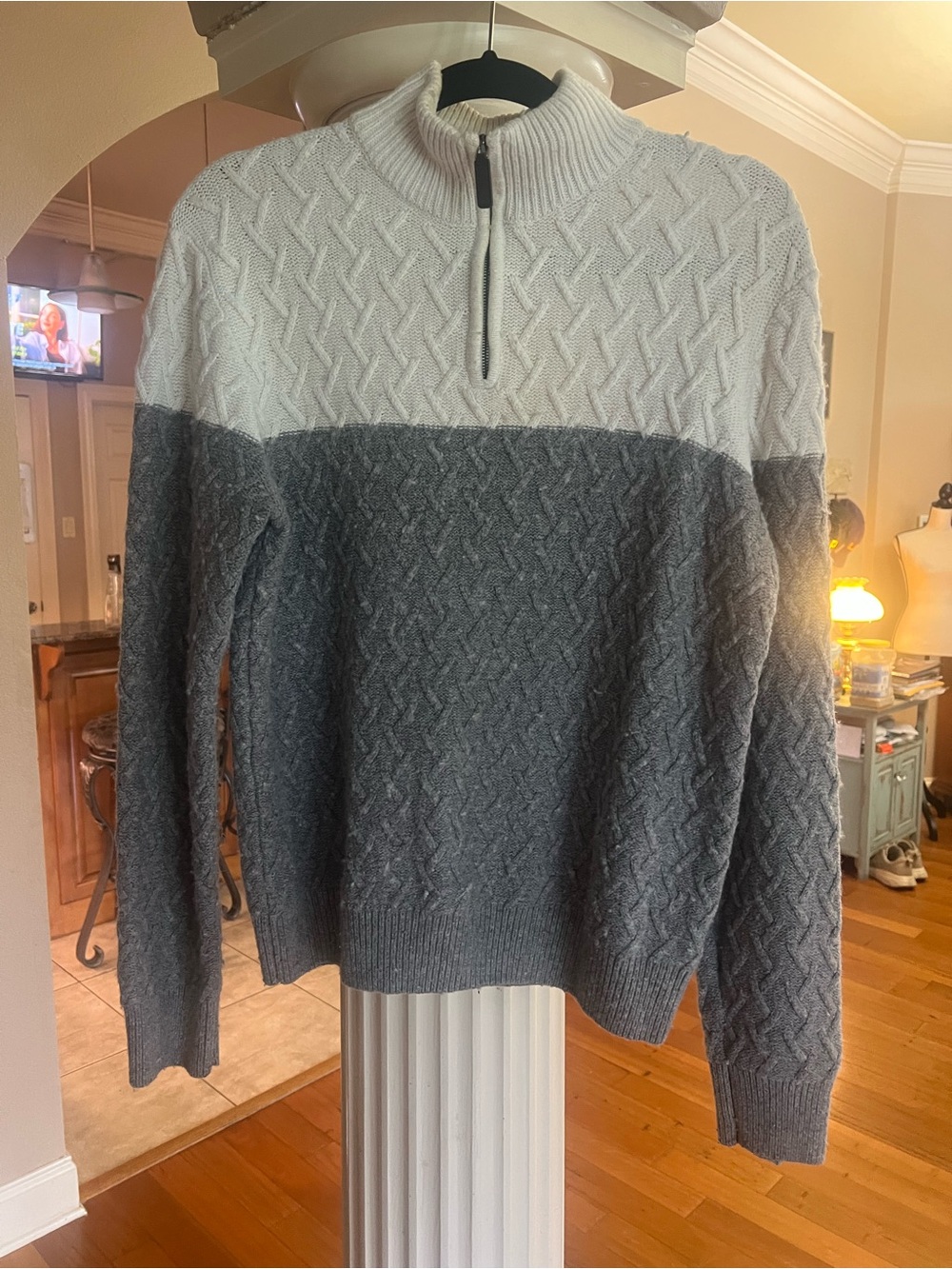 William Rast Two-Tone Cable Zip Sweater - White & Gray